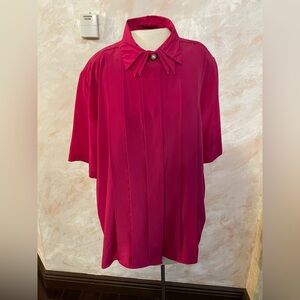Vintage Yves St Clair Women's Fuchsia Pleated Short-Sleeve Blouse 20W